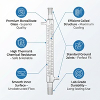 Condenseur Graham en verre borosilicaté transparent 100 ml avec tube interne spiralé pour distillation par reflux – Équipement de laboratoire de chimie scientifique