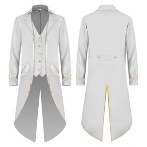 Nouveau costume de smoking d'Halloween, costume médiéval rétro, veste slim mi-longue pour homme, bordure dorée, style punk - Product Image 6