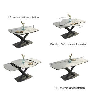 Meccanismo Scorrevole in Legno con Base in Acciaio al Carbonio, Tavolo da Pranzo Multifunzionale Estensibile e Retrattile, Nero - Product Image 3