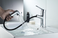 Robinet de lavabo monotrou moderne en laiton et cuivre, avec douchette extractible, à poignée unique, pour salles de bain contemporaines, céramique, fabrication chinoise
