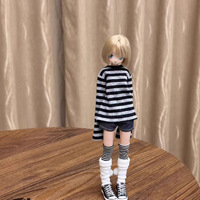 Tenue de poupée Azone/ob22/Blythe/Little Six Fantasy Series, ensemble haut rayé noir et short en jean, ensemble décontracté en tissu