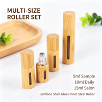 Flacon à bille en verre avec manchon en bambou et fenêtre visible, écologique, 3ml 5ml 10ml 15ml, flacon à bille en acier inoxydable
