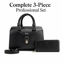Set 3 Buah Tas Tangan Wanita Mewah PEDRA P6673 Tas Kantor Bisnis Profesional Tas Bahu Kapasitas Besar dengan Dompet & Tali