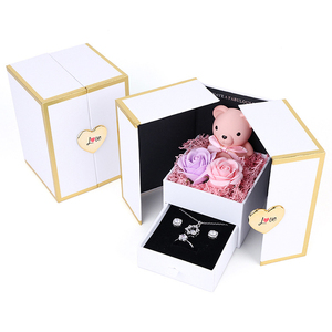 Scatola Rettangolare per Gioielli con Doppia Porta, Motivo Floreale Orsetto Rosa, per Collane e Anelli, Regalo di Natale - Product Image 5