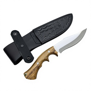 Hunting Knife Stainless Steel Fixed Blade Olive <b>Wood</b> Handle Leather Sheath Outdoor Camping Knifes Smooth <b>Edge</b> - Product Image 5