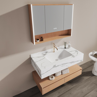 Gabinete de Baño con Espejo y Encimera de Mármol YIDA, Espejo LED, Lavabo de Cerámica, Diseño Moderno, Resistente al Agua