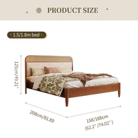 Cadre de lit moderne en bois massif avec tête de lit en rotin et cuir, lit plateforme vintage français taille Queen pour chambre principale design