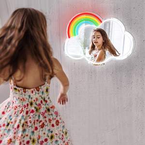 Panneau de miroir au néon arc-en-ciel nuage, panneau de miroir mural coloré mignon avec gradation pour chambre, commode, décoration de chambre d'enfants - Product Image 4