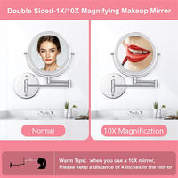 Miroir mural intelligent à double face rotatif avec capteur tactile USB, 8 pouces, 10X, rechargeable, personnalisé, avec 3 couleurs de lumière LED