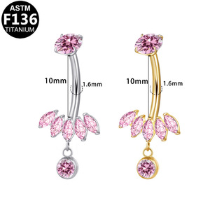 Anneau de nombril en titane, forme de fleur et de cœur, serti de cristaux, bijoux de piercing, bijoux de corps tendance pour les fêtes - Product Image 4