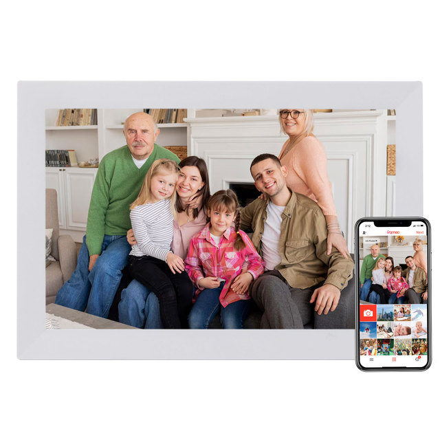 17 Inch White Digital Photo Frame with WiFi High Resolution 1920x1080 Smart Frame Supporting Clock & MP3 TF Card Compatible