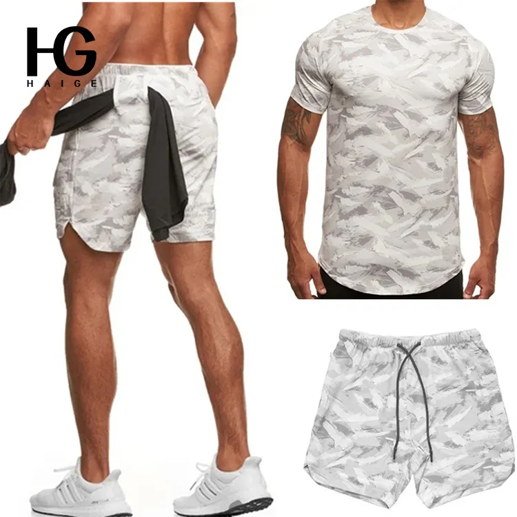 Benutzer definierte Logo Männer Sweatshirt Set Sommer Laufen Fitness Camo Sportswear Männer Jogger Anzüge Set Männer Trainings anzug Short Set