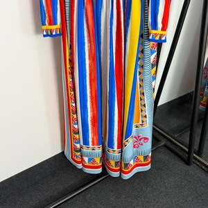 Nuovo abito da <span class=keywords><strong>donna</strong></span> a maniche lunghe con colletto di diamanti a righe Color-Block stampato stringe vita - Product Image 3