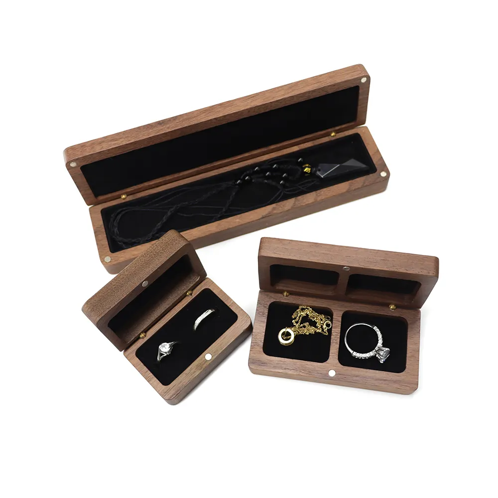 Black Walnut Jewelry 3 IN 1 Storage Gift Box Sets Ring Necklace Stud Earrings Packaging Solid Wood Diamond Ring Box