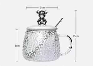 <b>Bear</b> Logo Hammered Glacier Glass Mug Heat Resistant Household Breakfast Cup With Handle Custom Printed Logo - Product Image 5