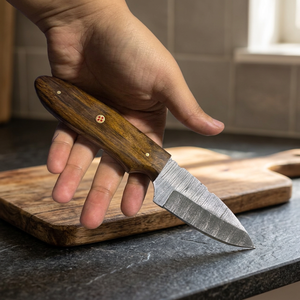 Couteau à lame fixe Drop Point en acier Damas, manche en bois Pakka bleu, couteau de survie pour le camping et le bricolage - Garantie 3 ans, prix abordables - Product Image 3