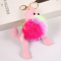 Porte-clés de luxe mignon en forme de chien caniche avec boule de fourrure en peluche, découpé et imprimé, boucle décorative pour sac en cuir PU et fourrure de lapin Rexx