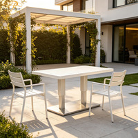 Mesa de Comedor de Altura Ajustable Hidráulica de Aluminio para Jardín, Terraza, Balcón, Hotel o Villa