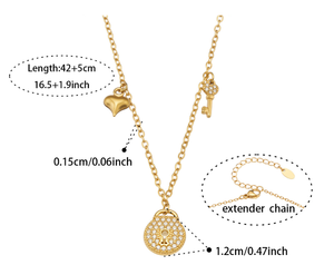 Gold Plated Charm <b>Necklace</b> With <b>Lock</b> <b>Key</b> Pendant Cubic Zirconia Women's Romantic Everyday Wearing Chain Jewelry - Product Image 3