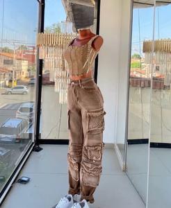 <span class=keywords><strong>Jeans</strong></span> <span class=keywords><strong>Cargo</strong></span> Casual da <span class=keywords><strong>Donna</strong></span> a Vita Alta con Tasche Multiple, Gamba Larga, Traspiranti, in Denim, Stile Dritto, Vestibilità Ampia per Estate e Inverno - Product Image 5