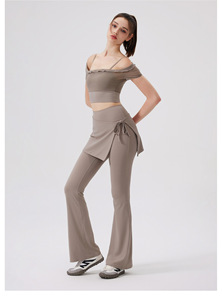 Wholesale Ladies Wrap Tie Skirt Overlay <b>Flare</b> Yoga <b>Leggings</b> Naked Soft Stretch Breathable Daily Walking Pilates Athletic Pants - Product Image 4