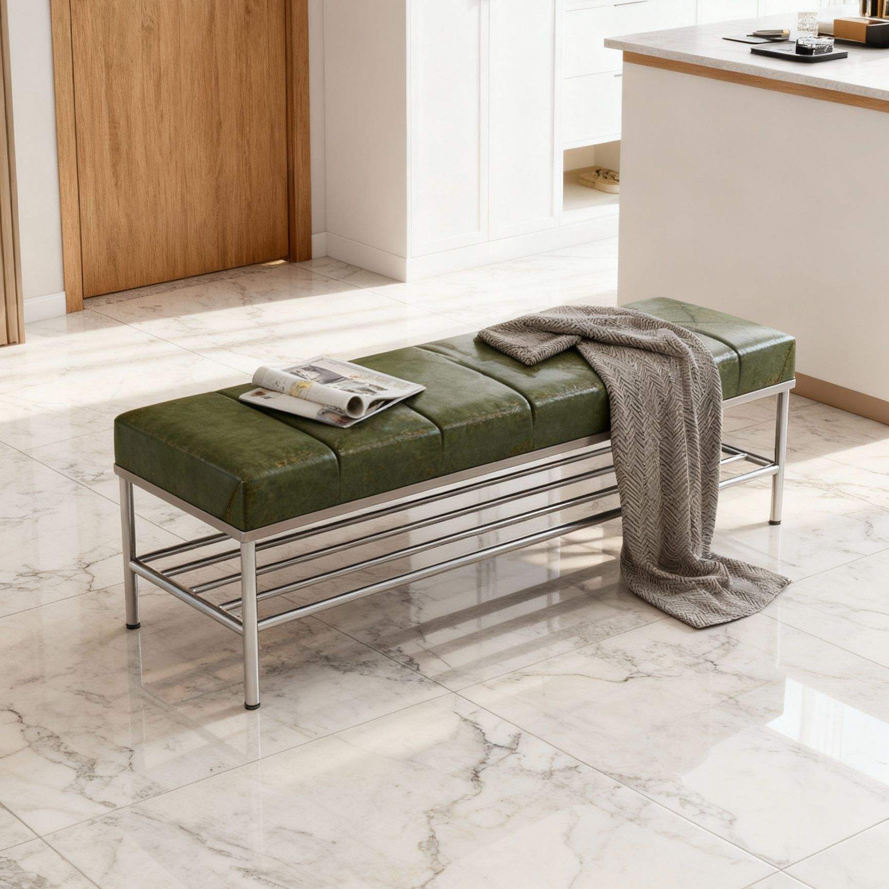 Vert militaire [peau de vache pleine fleur] acier inoxydable