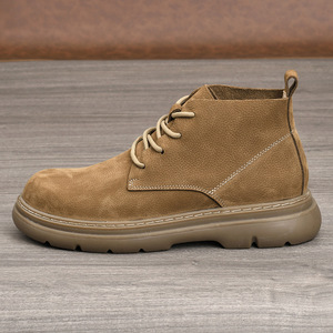 Martin Boot Men Ankle Height <b>Round</b> <b>Toe</b> Flat <b>Heel</b> Waterproof Rubber Outsole Solid Color Lace Up Style - Product Image 3