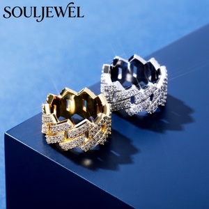 Anillo Cubano en Forma de Diamante Chapado en Oro Souljewel, Banda de Eternidad con Circonitas, Estilo Hip-Hop, Joyería Unisex para Regalo de Fiesta - Product Image 1