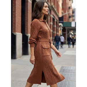 Abito Lungo <span class=keywords><strong>in</strong></span> <span class=keywords><strong>Lana</strong></span> Lavorato a Maglia OEM ODM Autunnale per Donna, Maniche Lunghe Morbide <span class=keywords><strong>in</strong></span> Modal Personalizzabile, Casual ed Elegante per l'Ufficio - Product Image 3