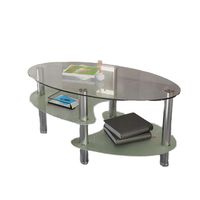 Table basse ovale moderne à trois niveaux en forme de poisson, personnalisable, en verre trempé transparent noir, vente en gros pour salon et salle à manger