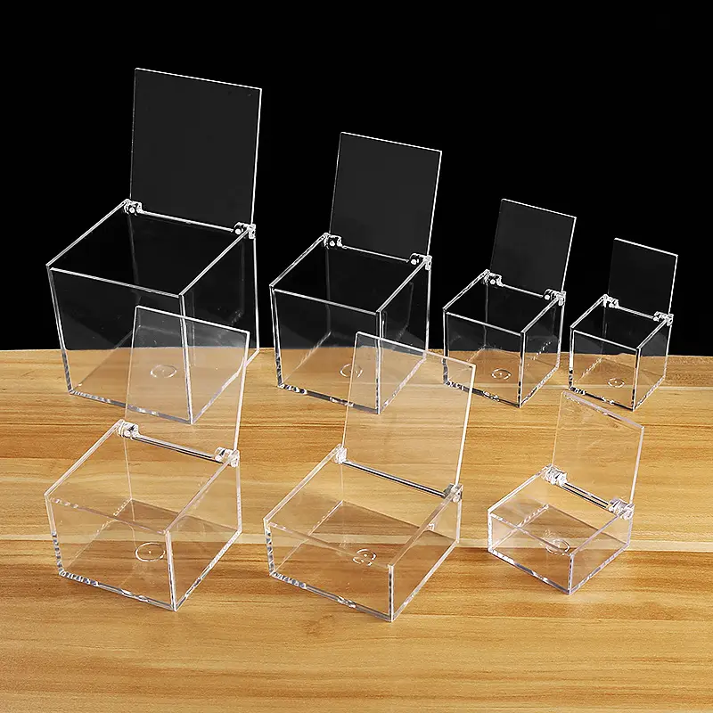 Tempat pajangan bola tunggal akrilik dudukan transparan dengan penutup lipat kotak pajangan kubus untuk koleksi bola