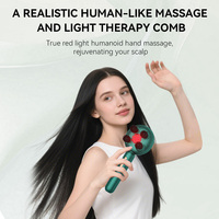 Peigne de massage manuel à lumière rouge avec 4 têtes en silicone souple, lumière rouge focalisée 650 nm, pétrissage à 3 vitesses, étanche IPX7