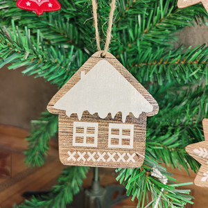 Juego de 10 Adornos Navideños de Madera para Árbol de Navidad, Copo de Nieve, Estrella, Corazón, Casa, Adorno de Madera para Decoración Navideña - Product Image 4