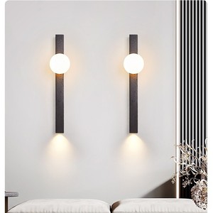Lampe murale en béton noir style Wabi Sabi avec abat-jour sphérique, éclairage moderne pour chambre à coucher, chevet, tête de lit - Product Image 1