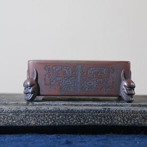 Maceta Rectangular de Cerámica Estilo Japonés con Diseño de Rostro de Demonio para Bonsái, Color Arcilla Púrpura, para Mesa - Product Image 1
