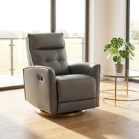 Fauteuil inclinable manuel pivotant et à bascule en cuir véritable gris, meubles de salon