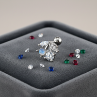 Vente chaude argent plaqué bleu opale et cristal clair mode Piercing corps bijoux cerise forme oreille goujons