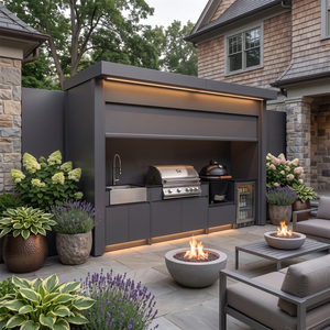 Pod Dapur Luar Ruangan Anti Jamur dari Baja Anti Karat OEM dengan Grill BBQ, Roller Shutters, dan Gudang BBQ untuk Halaman - Product Image 1