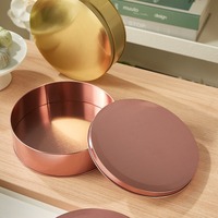 Boîte en métal ronde compatible four, couleur or rose, pour gâteaux, biscuits, conteneur de rangement alimentaire, boîte à pâtisserie de qualité alimentaire, vente en gros