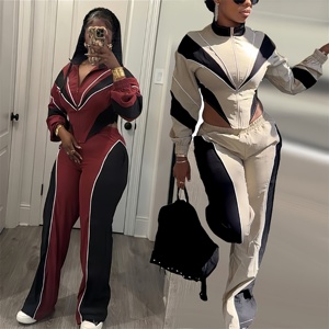 Peeqi HR25062 Completo <span class=keywords><strong>Donna</strong></span> Due Pezzi con Top Corto a Maniche Lunghe con Zip e Pantaloni, <span class=keywords><strong>Tuta</strong></span> <span class=keywords><strong>Sportiva</strong></span> Autunnale, Abbigliamento Streetwear - Product Image 1