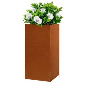 Large Corten Steel <b>Square</b> Floor Flower <b>Pot</b> 350x350x760 Divider Outdoor Weather Resistant Customized Capacity Metal Planter - Product Image 1