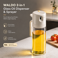 Botella pulverizadora y dispensadora de aceite 2 en 1 con asa, 550 ml, de vidrio, para aceite de oliva, para cocinar, freír al aire, ensaladas, barbacoa, cocina, fácil de limpiar