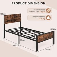 Cadre de lit en métal brun rustique 3 pieds du fabricant Tête de lit en bois Repose-pieds Plate-forme industrielle Design de lit en métal 35cm