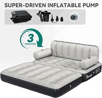 Canapé-lit gonflable Queen Size avec tête de lit et pompe intégrée, convertible 2-en-1, noir, pour la maison et le camping, portable