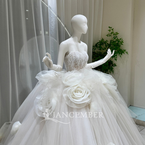 Lsoy062 Romantic <b>Wedding</b> Dress Sweetheart Lace Bodice Rosette Tulle Ball Gown For Formal Church Ceremony Jancember - Product Image 5