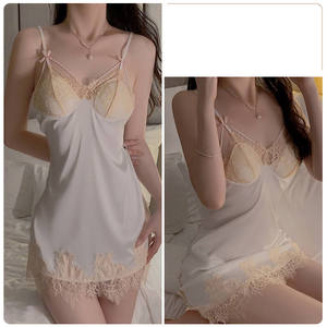 Camisón de satén de seda con encaje y tirantes, sin espalda, con almohadillas para el pecho, <span class=keywords><strong>sexy</strong></span> y elegante, para mujer, ropa de dormir para el hogar - Product Image 6