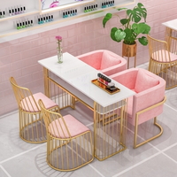 Ensemble Chaise et Tabouret de Manucure LED Élégant et Moderne en Métal pour Table d'Onglerie Triple de Salon de Beauté