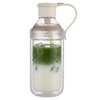 Gobelet en verre borosilicate pour matcha, avec paille en bambou, double paroi, couvercle ergonomique créatif, logo personnalisé OEM en gros