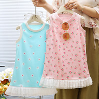 Robe d'été sans manches pour filles, en dentelle, à ourlet côtelé, patchwork, style princesse, pour tout-petits