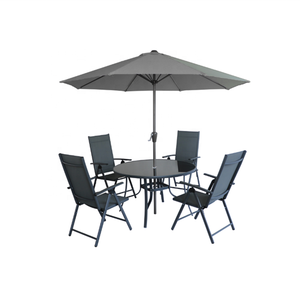 Juego de 6 piezas para Patio, juego de muebles de comedor con eslinga para exteriores, con 4 asientos, silla plegable, mesa redonda para <span class=keywords><strong>terraza</strong></span>, además de sombrilla - Product Image 2